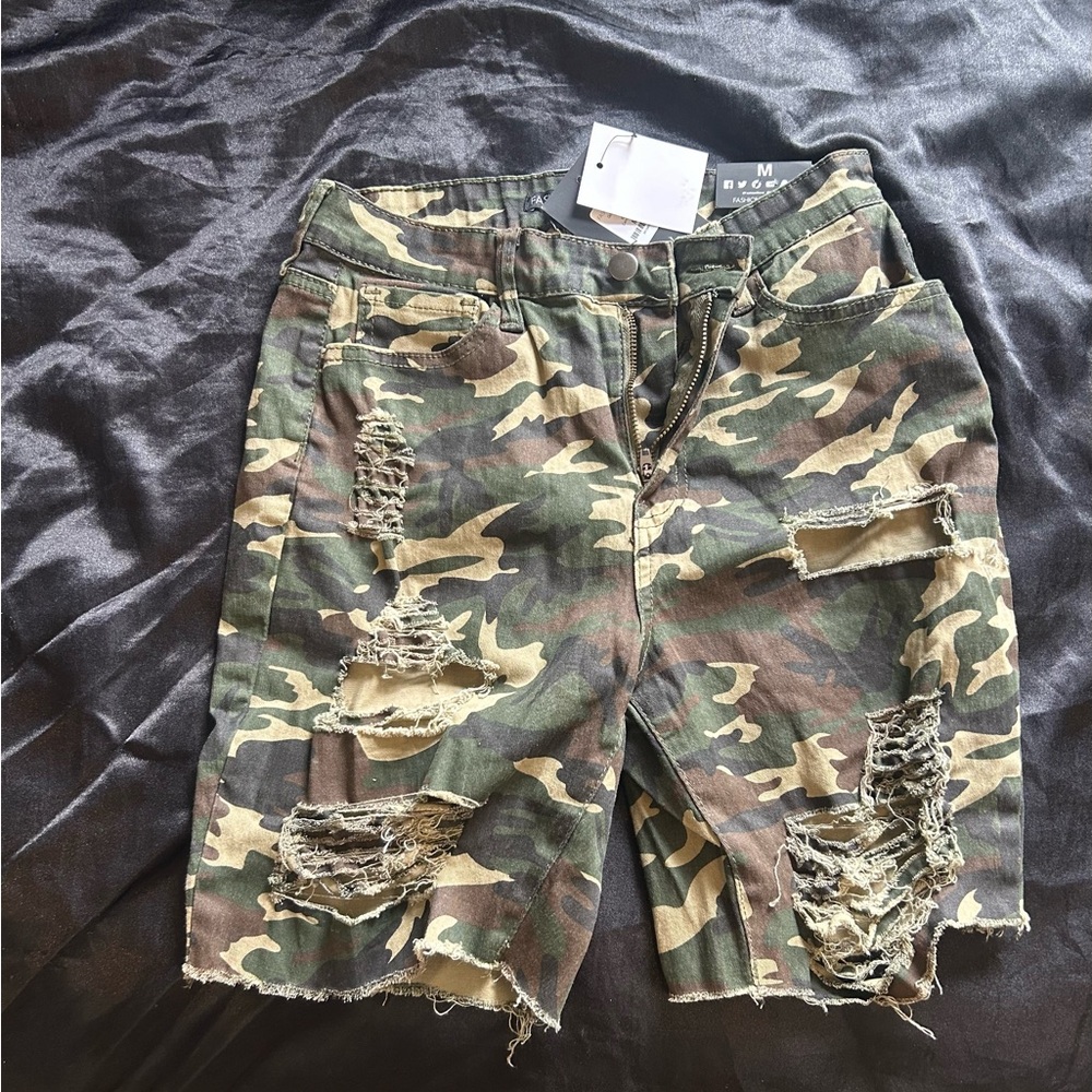 Denim army fatigue shorts